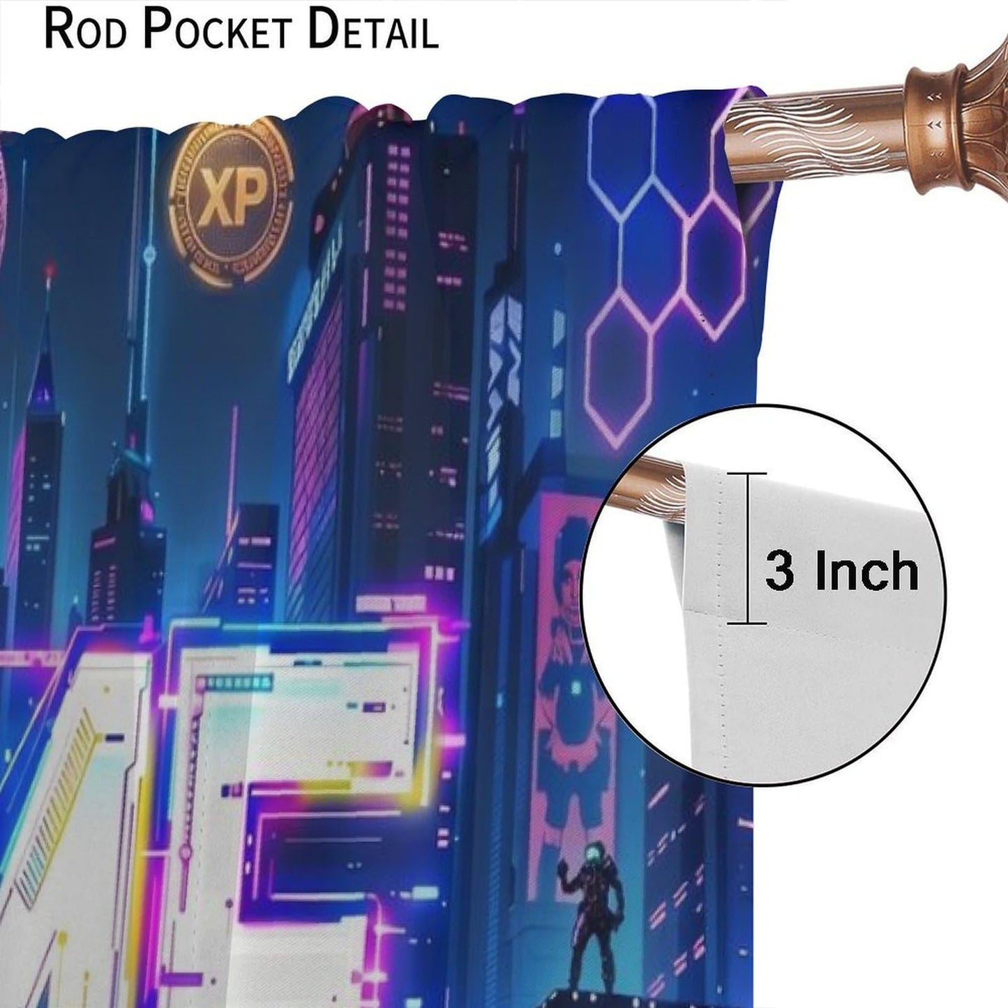 VUMIVI Game Over Curtains Cyberpunk Neon Cityscape Video Game Futuristic Tech Skull Rod Pocket Window Treatments for Boys Bedroom Gamer Room Apartment Dorms Cafe 42" W X 44.5" L