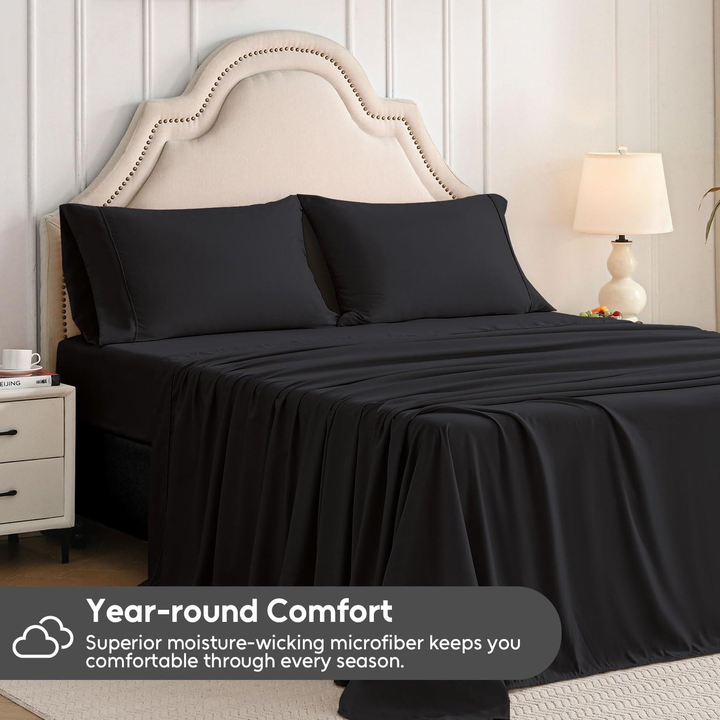 Swiftify Twin Sheets Set, 3 Pieces Hotel Luxury Soft Microfiber Bed Sheets Set, Up to 16" Deep Pockets, Oeko-Tex Sheets with Elastic, Breathable, Wrinkle Free(Black,Twin)