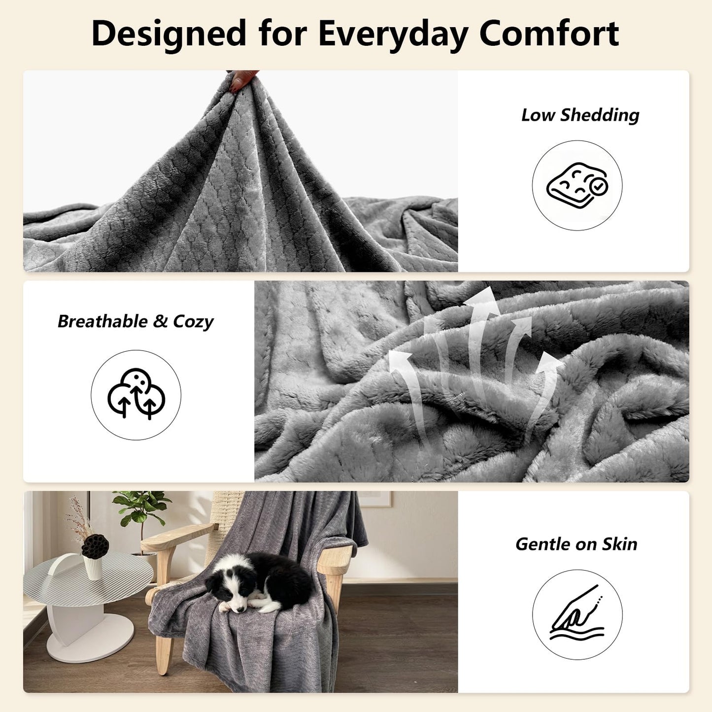Kingcason Stone Gray 50x60 Breathable Fleece Throw Blanket for AC Rooms