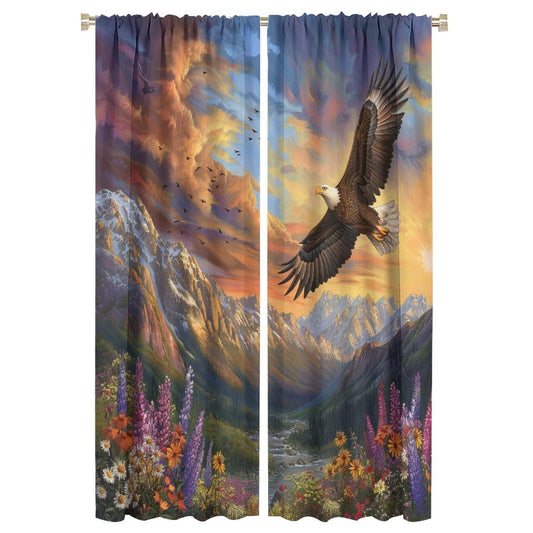 TOWINSFB Classic Mountain Garden Blackout Curtains, Nature Eagle Flower Landscape Home Decor Rod Pocket Window Drapes for Living Room Bedroom - 42" W x 63" L
