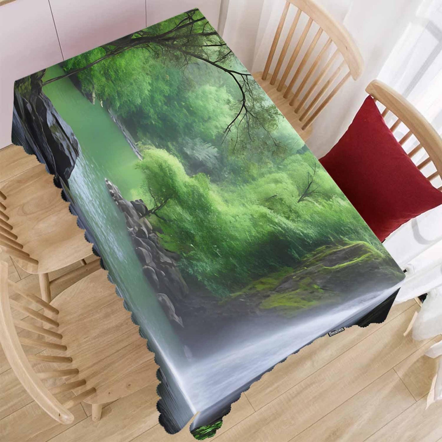 Beabes Waterfall Dinner Tablecloth Table Cover, Tropical Forest Waterfall Cave 52x70 Inch Table Cloth Dust-Proof Table Cover Protector for Home Restaurant Picnic Camping BBQ