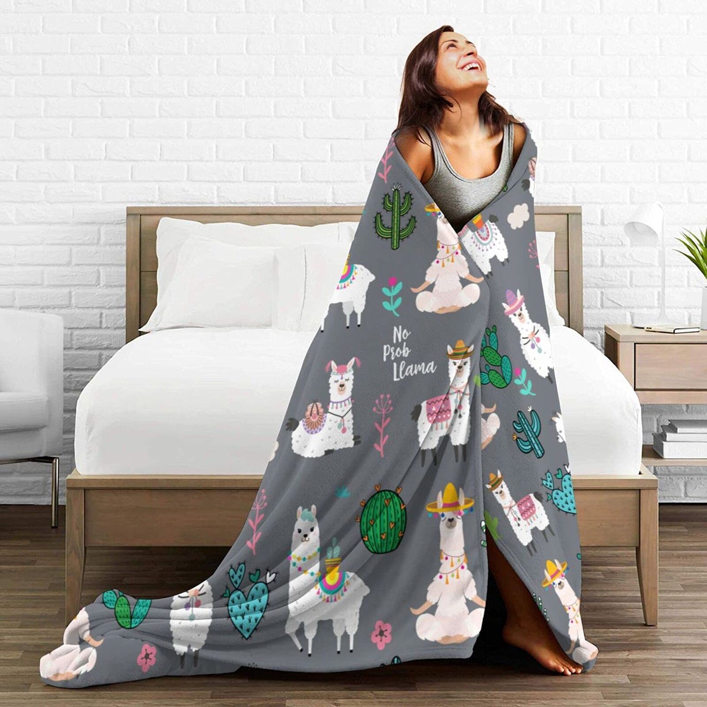 Llama Alpaca Soft Warm Throw Blanket Lightweight Flannel Fleece Bed Blanket Gift for Boys Girls Adults Or Pet Chair Couch Microfiber Blankets 50"X 40"