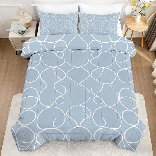 CERYUEE Dusty Light Blue Geometric King 3 Piece Comforter Bedding Set