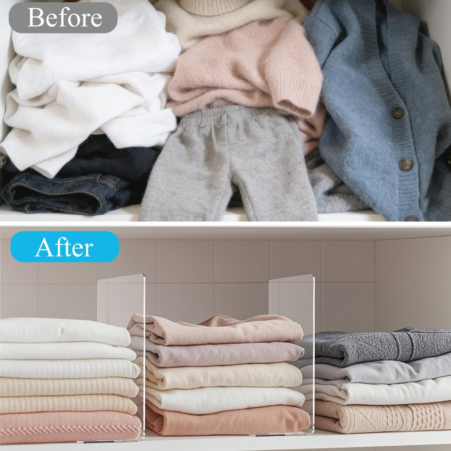 Lebouri Shelf Dividers for Closet Organization: 12" Tall x 10" Deep Acrylic Closet Shelf Dividers for Clothes Sweater Purse - Clear Organizers and Storage Separators for Home Space Saver Enthusiasts