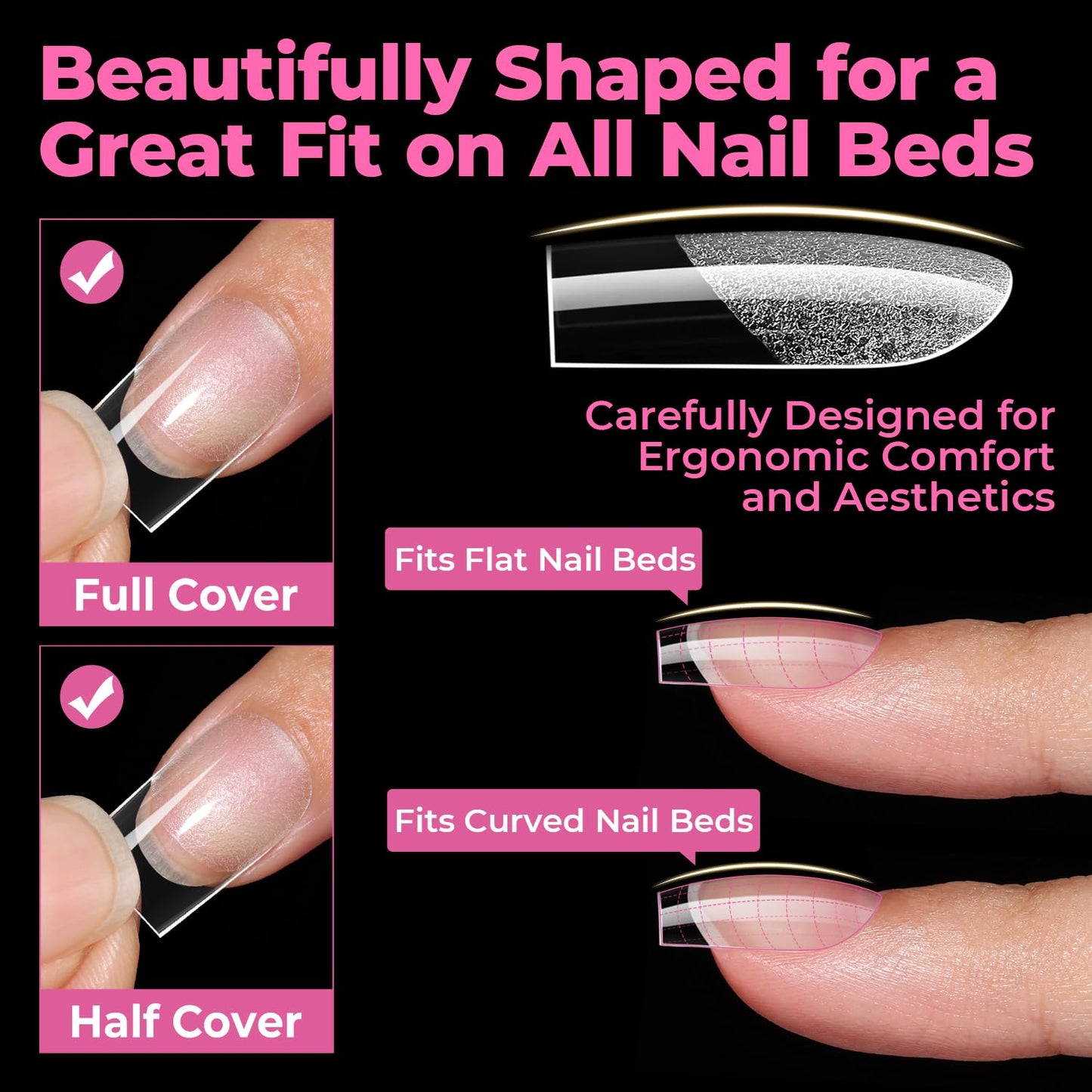 UAN GELLA Short Sharp Square Nail Tips 504pcs Short Square Press on Nails Pre Etched Acrylic Fake Nails for Full Cover Nail Tips DIY Nails Salon at Home 12 Sizes