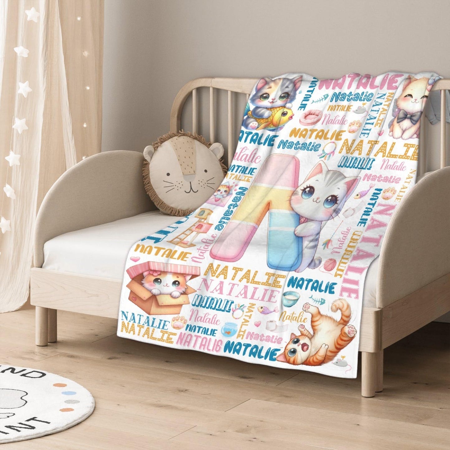 Custom Cat Blanket,Personalized Kitten Gifts,Soft Flannel Throw for Bed Sofa,Lightweight,40 x 30in