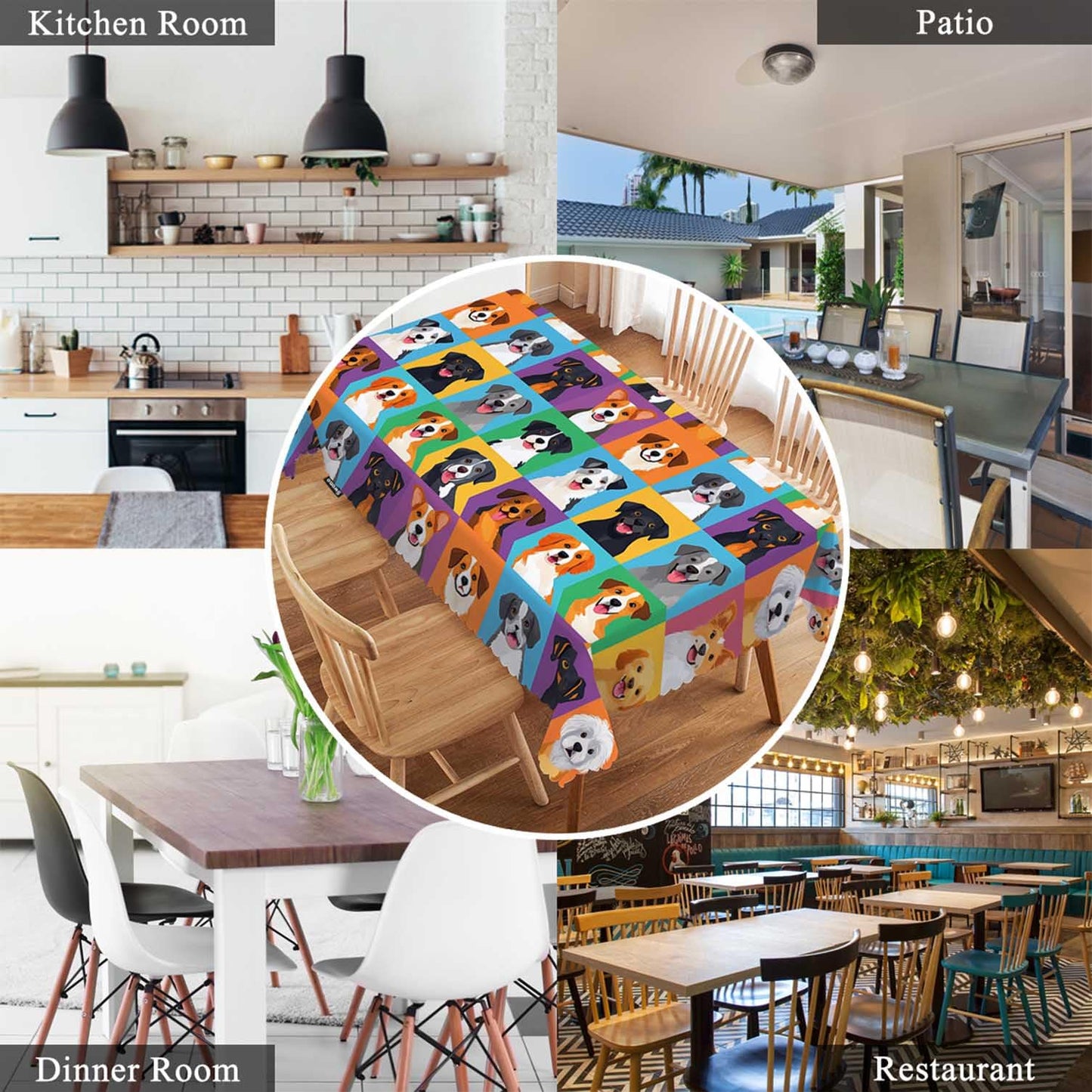 Swono Decorative Rectangle Table Cloth Dog Icon, Dog Puppy Head Poodle Shepherd Terrier Labrador Polyester Tablecloth Kitchen Table Cover for Dining BBQ Picnic Coffee Table 50x72, 4-6 Seats