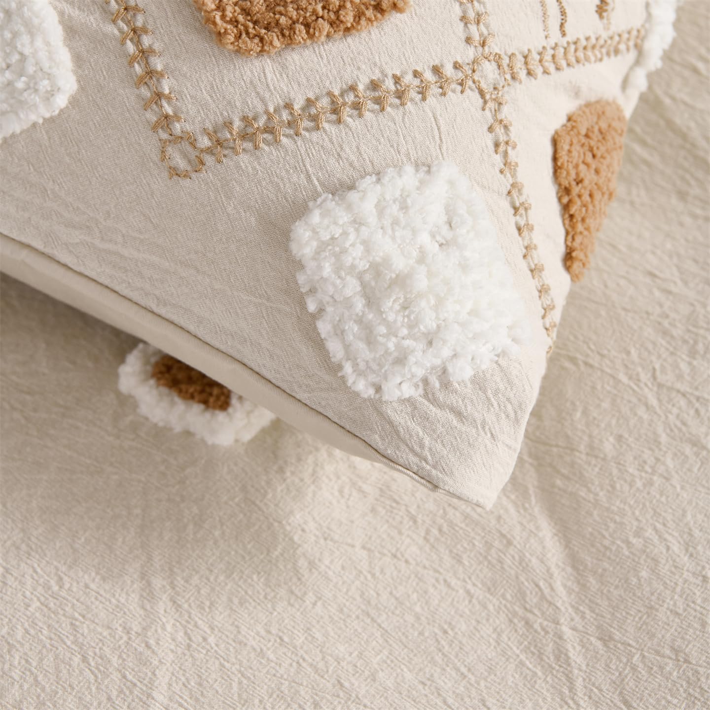 MASINISS Premium Linen Textured Cotton Embroidered Boho Duvet Cover King Set, Exclusively Designed for Those Who Pursue Quality Life, Natural Linen Color, 104x90'' 3pcs Set (No Filling)