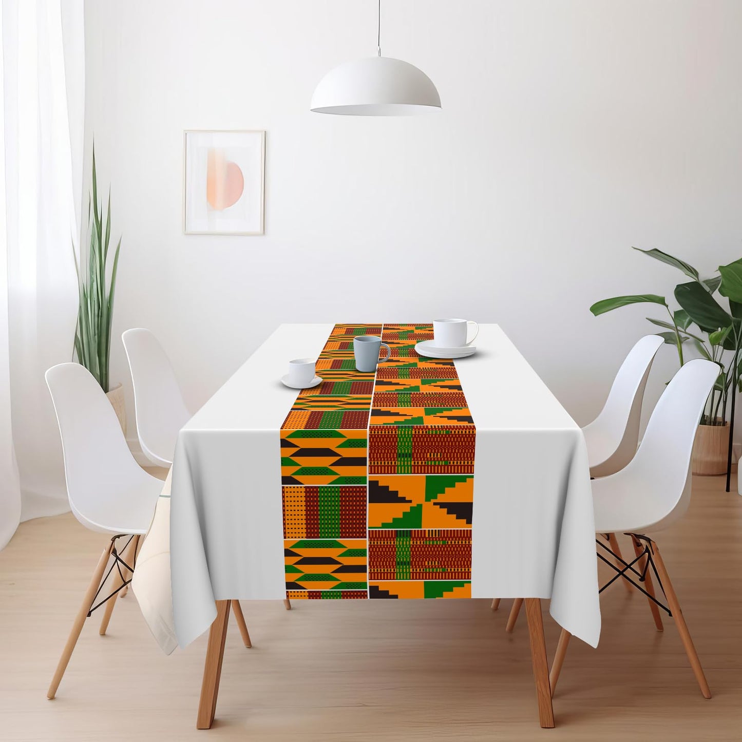 Oudain 6 Pcs 54" x 108" Kente Plastic Tablecloths Black History Month Table Covers Juneteenth Tablecloths Disposable African American Table Decorations for Kwanzaa Home Decor(White,Fresh)