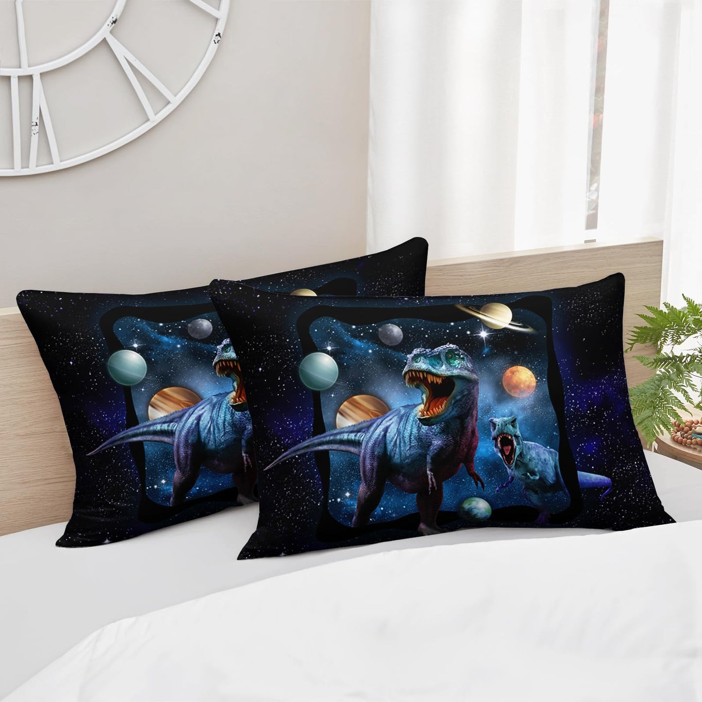 AILONEN Space Galaxy Dinosaur Bedding Set, Purple Dreamy Nebula Dinosaur Twin Size Bedding Sets for Boys Girls,Dino Roar Planet Pattern Soft Breathable Quilt Set 3Pcs(1 Comforter + 2 Pillowcase)
