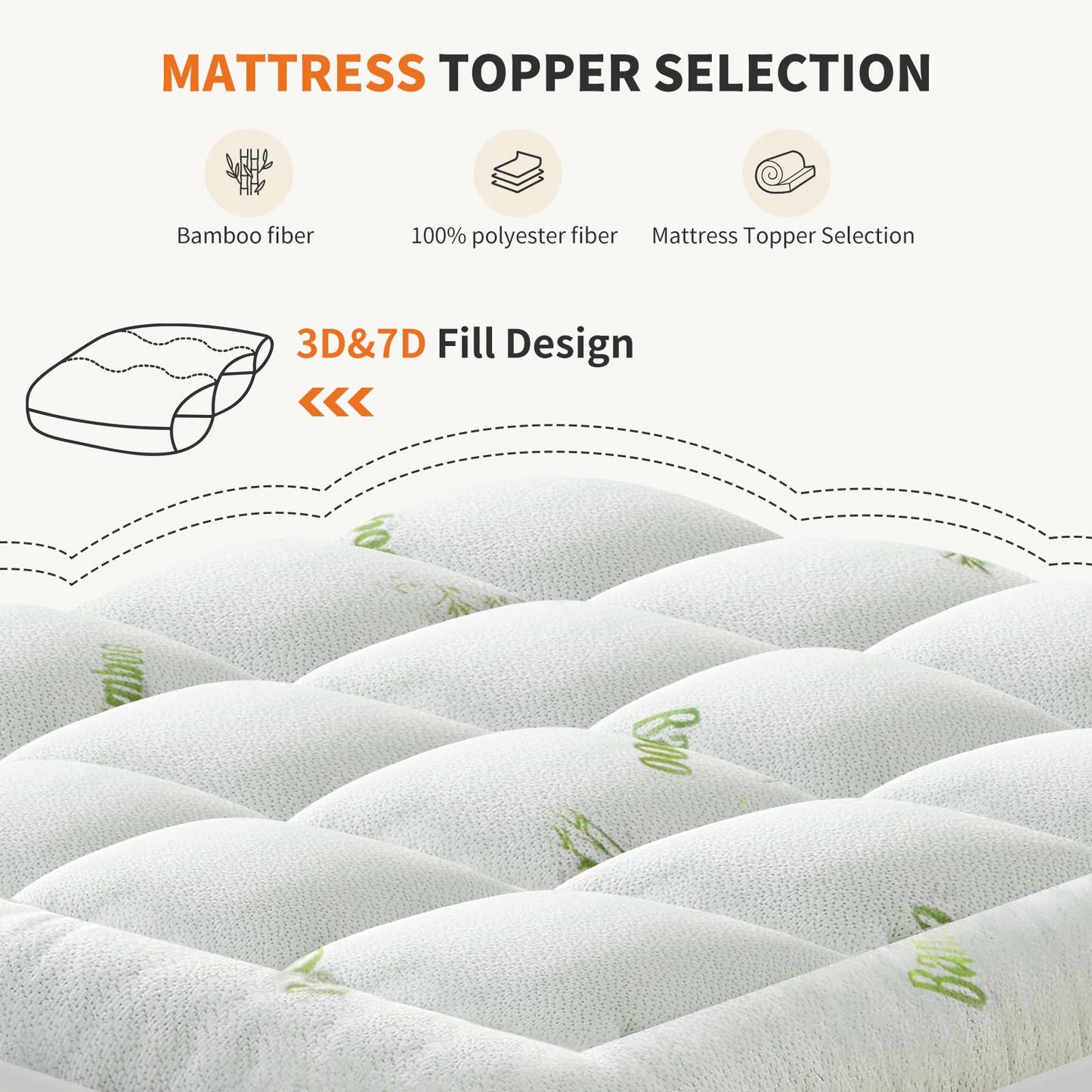 OLIXIS King Bamboo Viscose Mattress Topper, Cooling Breathable Bed Pad