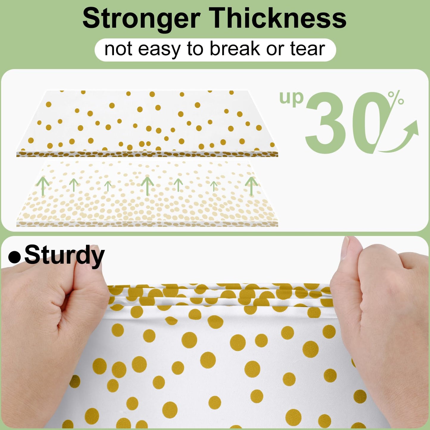 Smiry 3 Pack Dot Disposable Tablecloth, 54 x 132 Inch Waterproof Plastic Table Cloth, Decorative Table Covers for Picnic, Birthday, Party, Outdoor, Gold in White