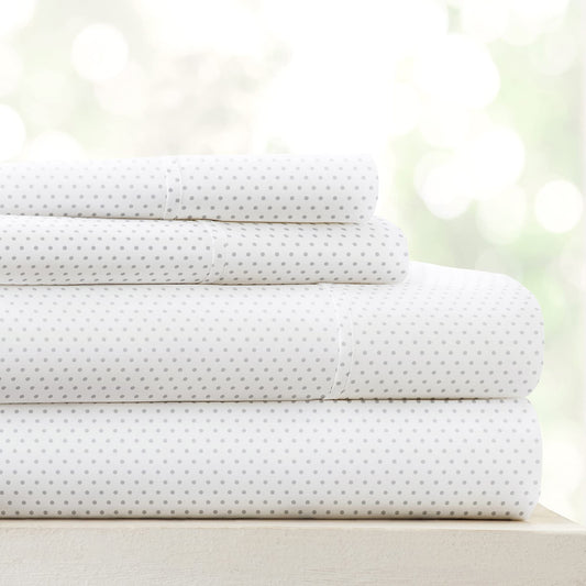 Linen Market Double-Brushed Patterned Microfiber Queen Sheet Set 4 Piece – Oeko-TEX Certified Ultra Soft & Wrinkle-Free - 16" Deep Pocket Sheets - Easy Care Queen Size - Stippled Light Gray