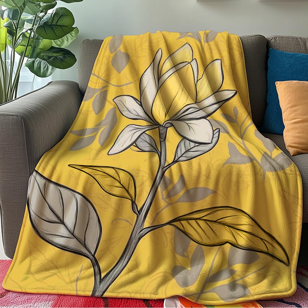 HUNXIAOJ Flower Print Blanket Rustic Floral Throw Blanket Floral Bedding Country Flower Decor Warm Soft Flannel for Bed Sofa Couch (49in x 59in)