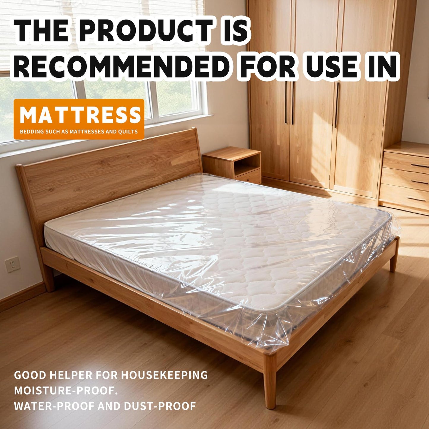 TopSoon 2PK Clear Plastic Mattress Bag - Moving & Storage Cover for Mattress or Box Spring - Heavy-Duty Disposal Supplies (4mil, Queen)