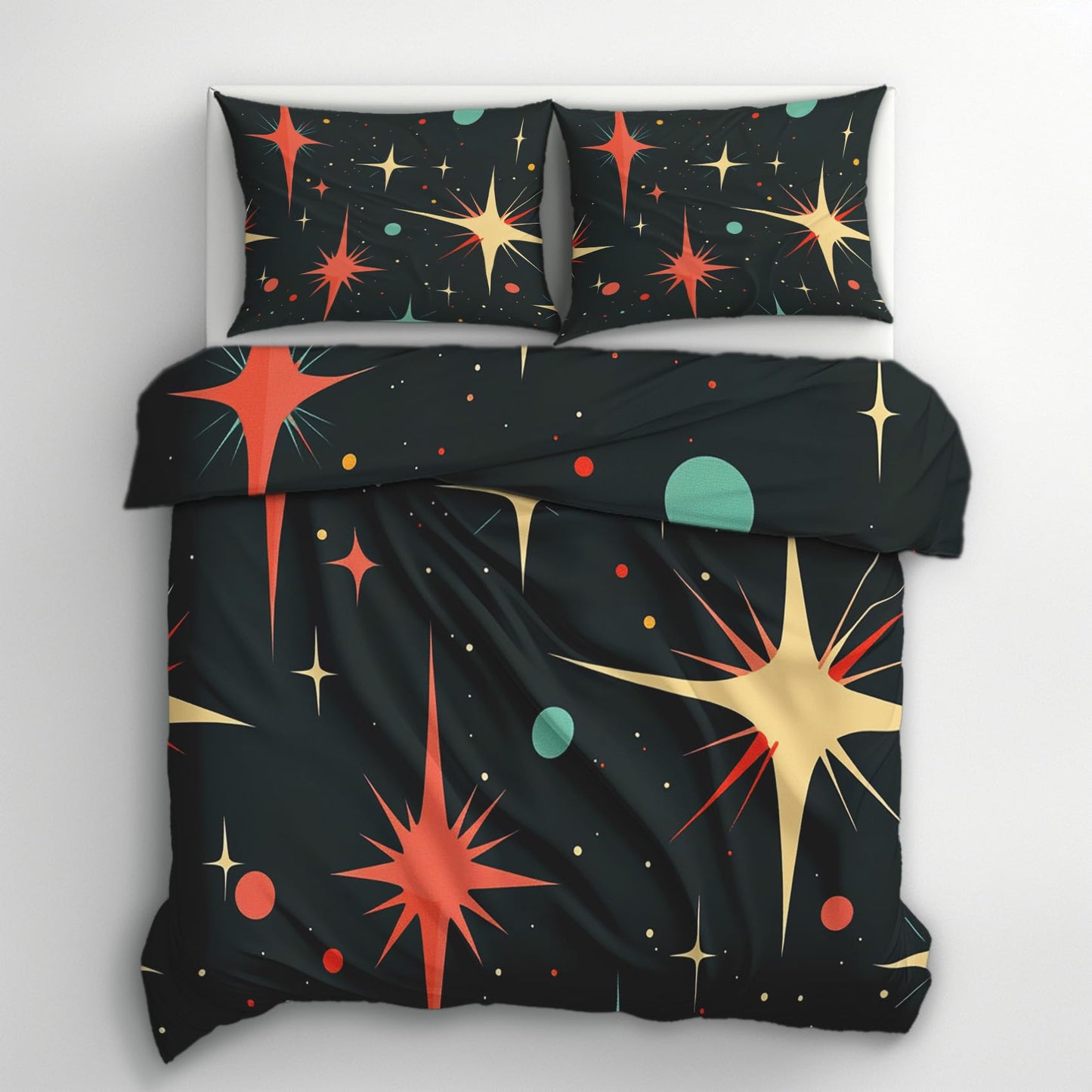 zcwl Atomic Duvet Cover Queen Size | Mid Century Modern Bedding Set | 3 Piece | Soft Microfiber Patterned Comforter Cover with Zipper Ties & 2 Pillowcases | 50S Retro Abstract Bedroom Decor
