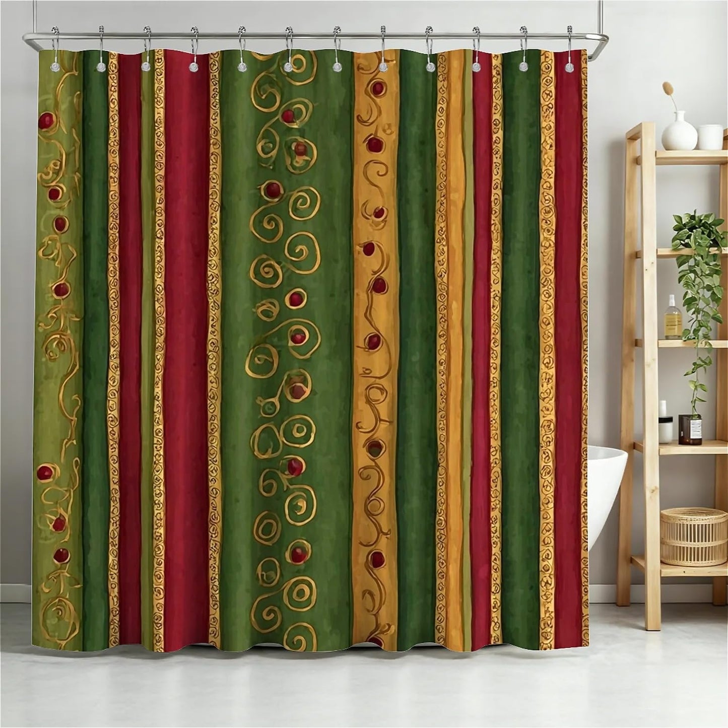 TANGXUNFA Christmas-Stripes-and-dots Shower Curtain for Bathroom, Water-Resistant Long Shower Curtain Set 72x72 Inch with Metal Grommets and 12 Metal Hooks