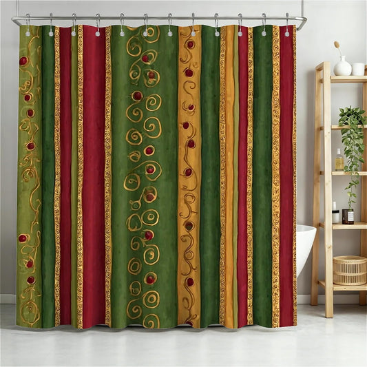 TANGXUNFA Christmas-Stripes-and-dots Shower Curtain for Bathroom, Water-Resistant Long Shower Curtain Set 72x72 Inch with Metal Grommets and 12 Metal Hooks