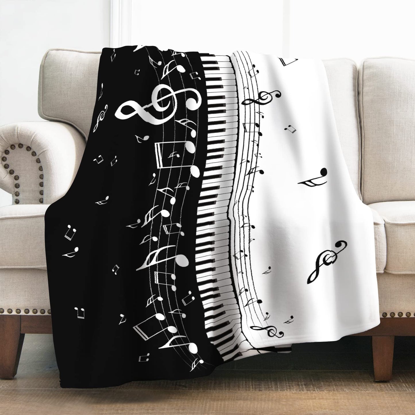 Levens Music Blanket Gifts for Women Girls Men 60"x50", Abstract Piano Music Note Decoration for Home Bedroom Living Room Chair Sofa, Soft Comfortable Lightweight Throw Blankets Black