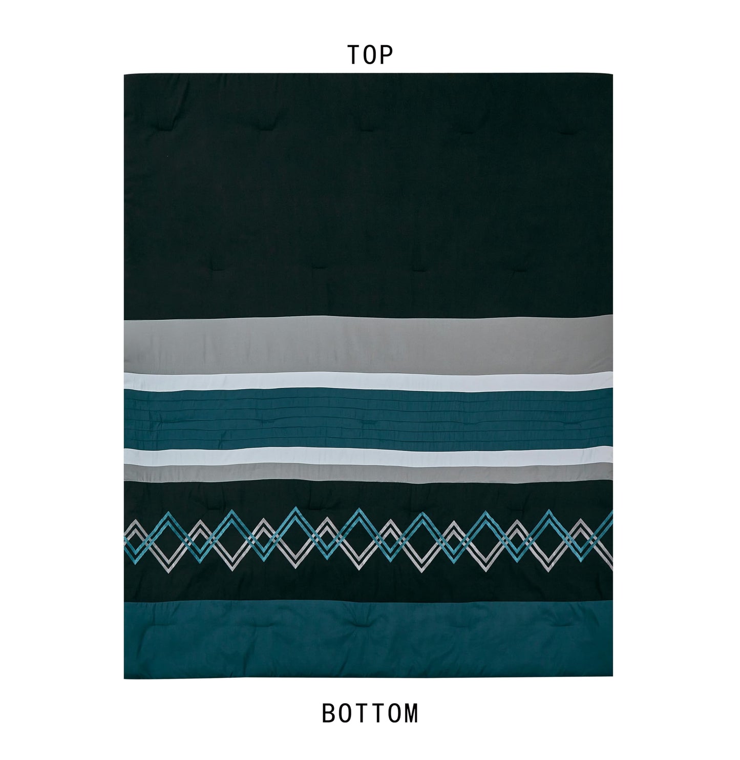 Chezmoi Collection Arden 7-Piece Modern Pleated Stripe Embroidered Zigzag Bedding Comforter Set (Queen, Teal/Black/Gray)