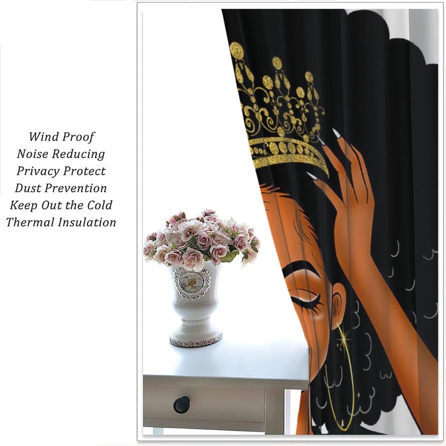 Yearn Jear Black Girl Curtains Queen African American for Women Black Art American Afro Girl Printed Living Room Window Drapes 2 Panel 43x45in Decor