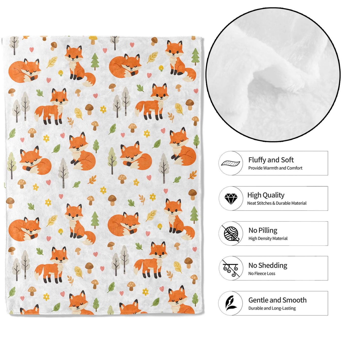 MIEPOS Cute Cartoon Fox Blanket Soft Lightweight, Playful Woodland Animal Style Flannel Throw Blankets for Couch Sofa Camping Office Travel Home Bedroom Decor, Kids Women Gifts 60"X50"