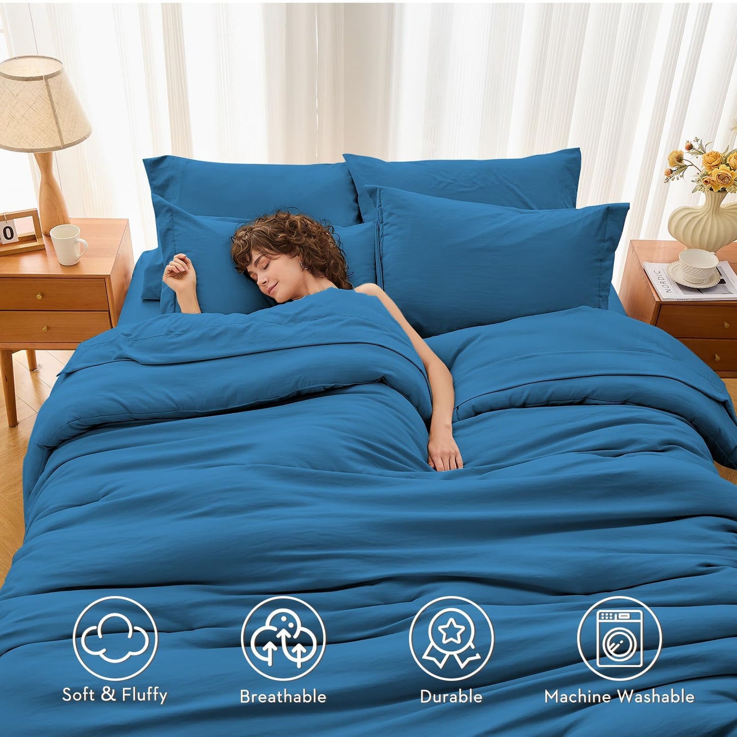 MUXHOMO 7 Pieces King Comforter Set, Soft Bed in a Bag King Size, All Season Bedding Set with Comforter, Flat Sheet, Fitted Sheet, Pillowcases & Shams, Bluish Green