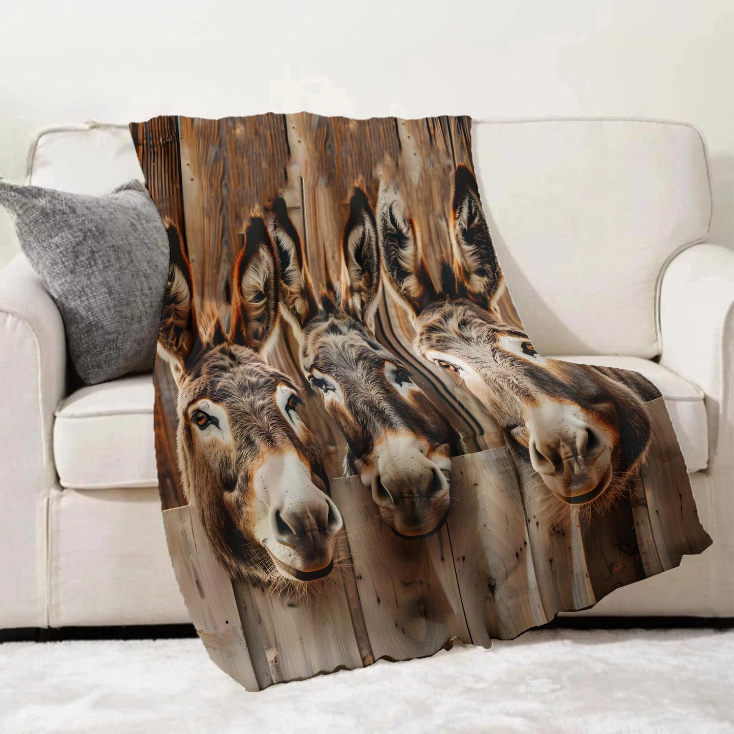 Donkey Farm Animal Throw Blanket for Adults Kids, 50x60 in, Funny Rustic Theme Flannel Blankets for Bedroom, Couch, Travel, Home Decor, Fuzzy Soft Cozy Warm Gifts