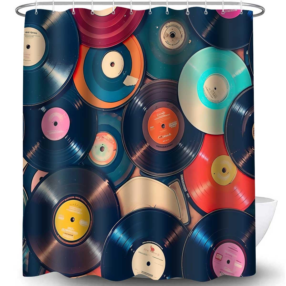 TPMDFC Retro Music Shower Curtain 72x72inch Music Records Bathroom Shower Curtains, Musicial Disc Album Bathroom Bathtubs Decor Set with 12 Hooks YLOKTP0444