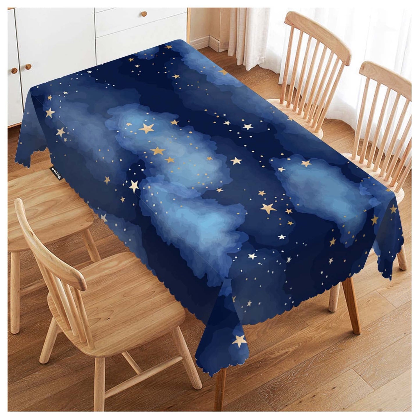 Swono Decorative Rectangle Table Cloth Stars Galaxy, Blue Cosmos Sky Galaxy Universe Space Polyester Tablecloth Kitchen Table Cover for Dining BBQ Picnic Coffee Table 50x72, 4-6 Seats