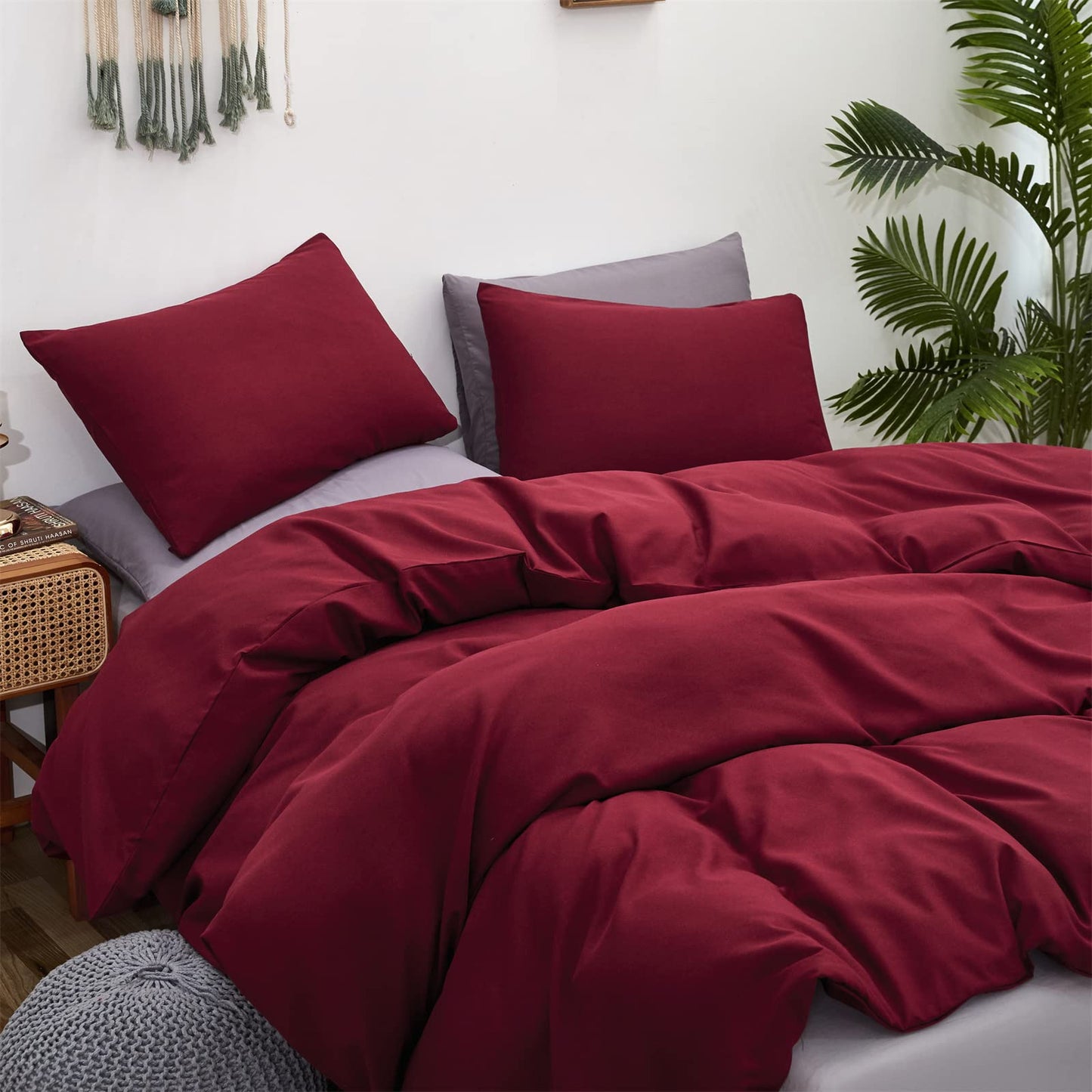 Luxlovery Burgundy Comforter Set Queen Dark Red Bedding Set Women Claret Wine Red Crimson Burgundy Blanket Quilts 3 Piece Claret Bedding Comforter Set