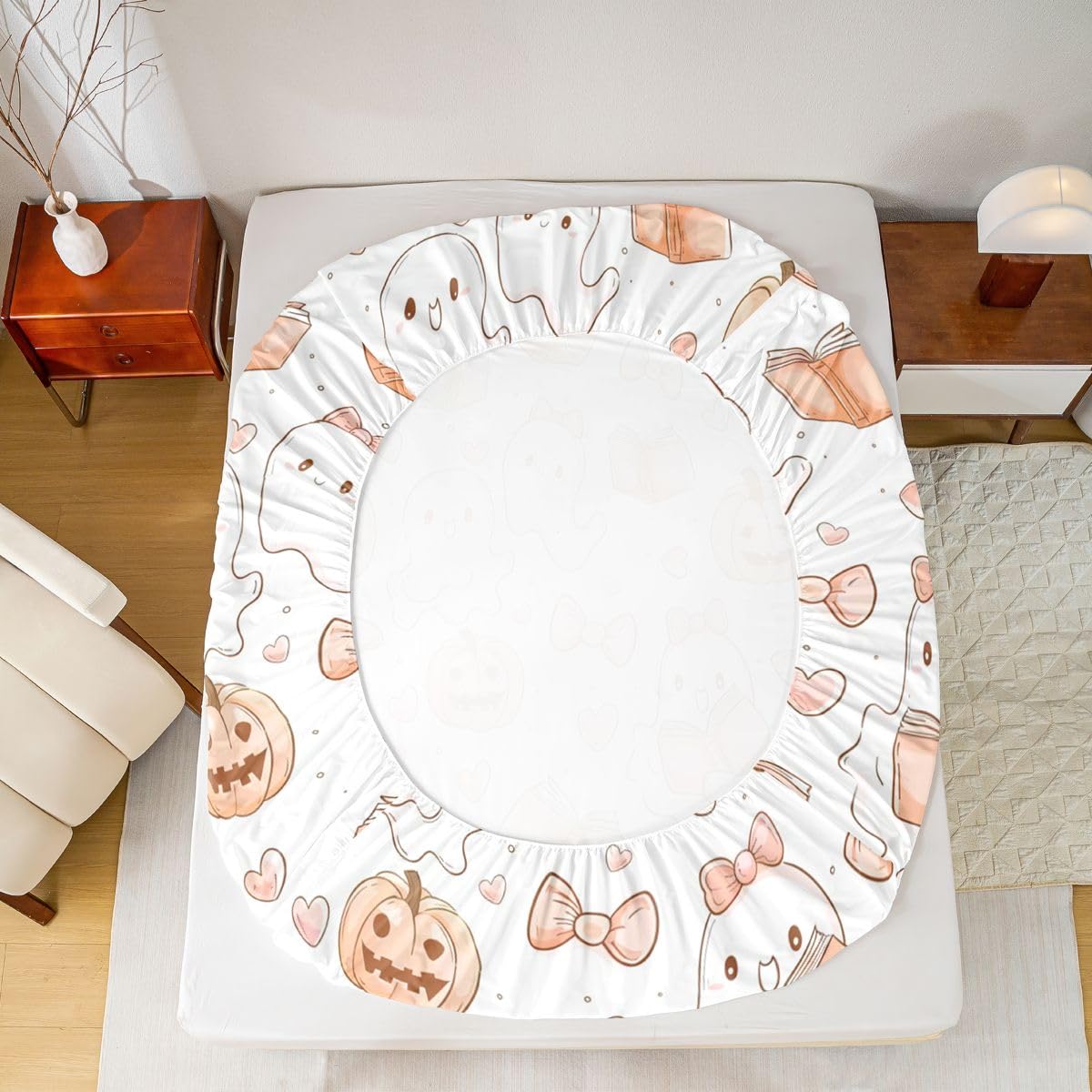 Feelyou Ghost Fitted Sheet Twin Size for Kids Boys Girls Halloween Themed Bed Sheets Set 16" Deep Pocket Soft Breathable Microfiber Trick or Treat Bedding with 1 Pillowcase Room Decor