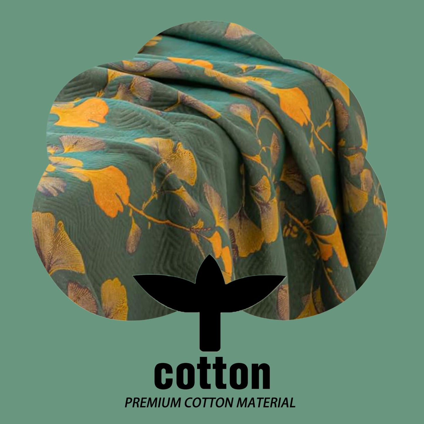 Bifqioy Ginkgo Leaf Quilt Queen Size Dark Green Orange Reversible Cotton Bedspread Coverlet for All Seasons Lightweight Muslin Quilt Throw Blanket for Bed, Couch