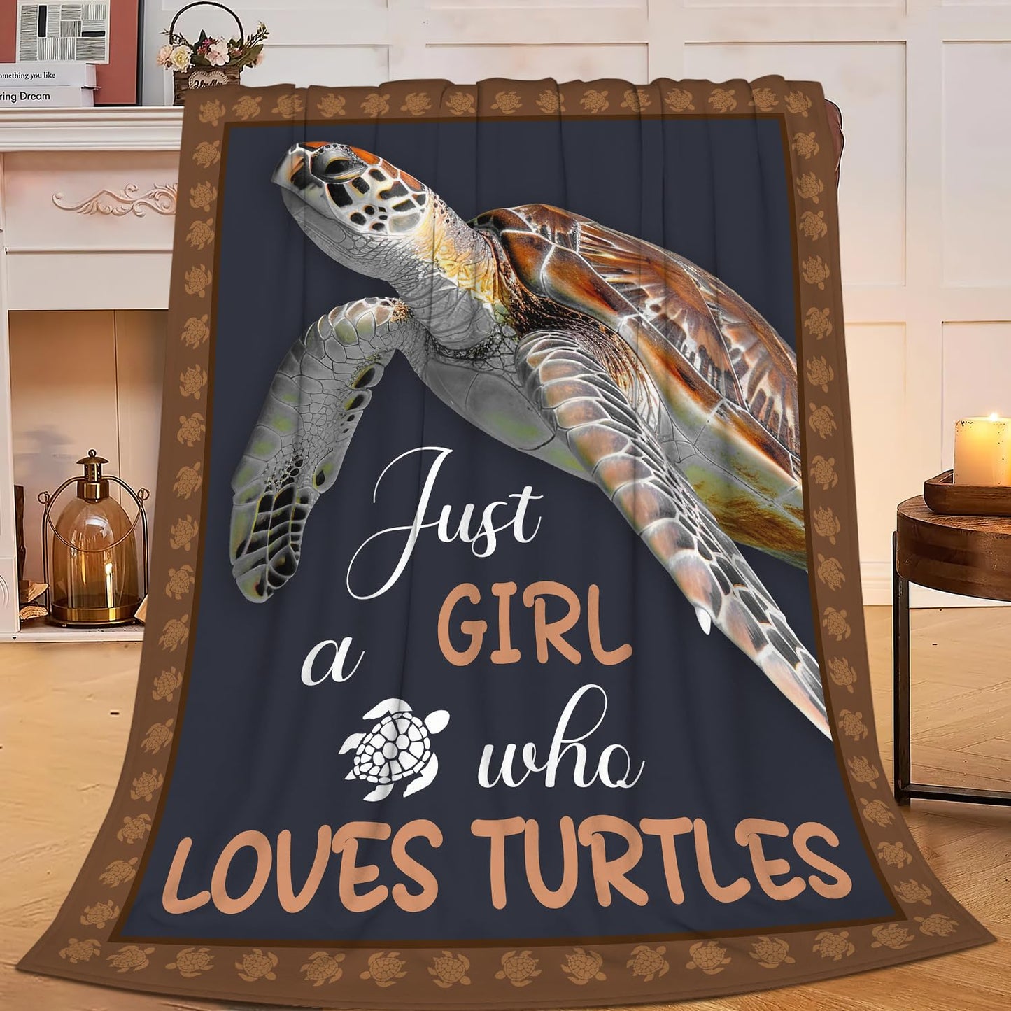 Sea Turtle Blanket Just A Girl Who Loves Turtles Throw Blanket Stuff Decor Merch Cozy Flannel Soft Warm Plush Lightweight Bedding Gifts for Girl Woman Sofa Bedding Couch 50"X40"