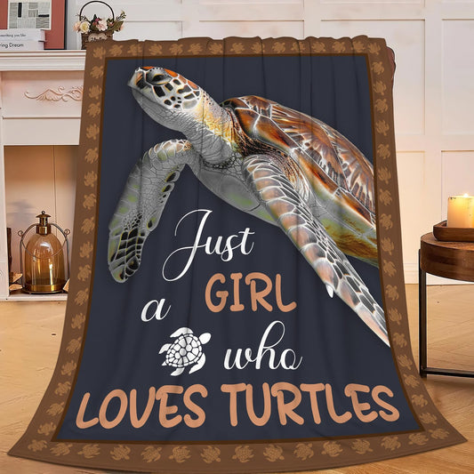 Sea Turtle Blanket Just A Girl Who Loves Turtles Throw Blanket Stuff Decor Merch Cozy Flannel Soft Warm Plush Lightweight Bedding Gifts for Girl Woman Sofa Bedding Couch 50"X40"
