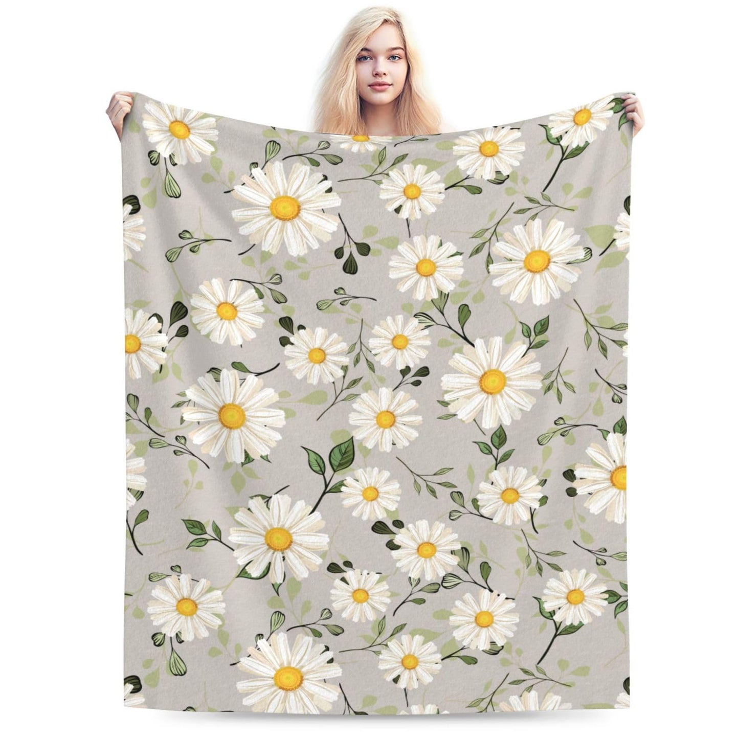 Abucaky White Daisies Flower Fleece Throw Blanket Ultra Soft Cozy Decorative Flannel Blanket for Home Bed Couch Chair Travel 50x40in