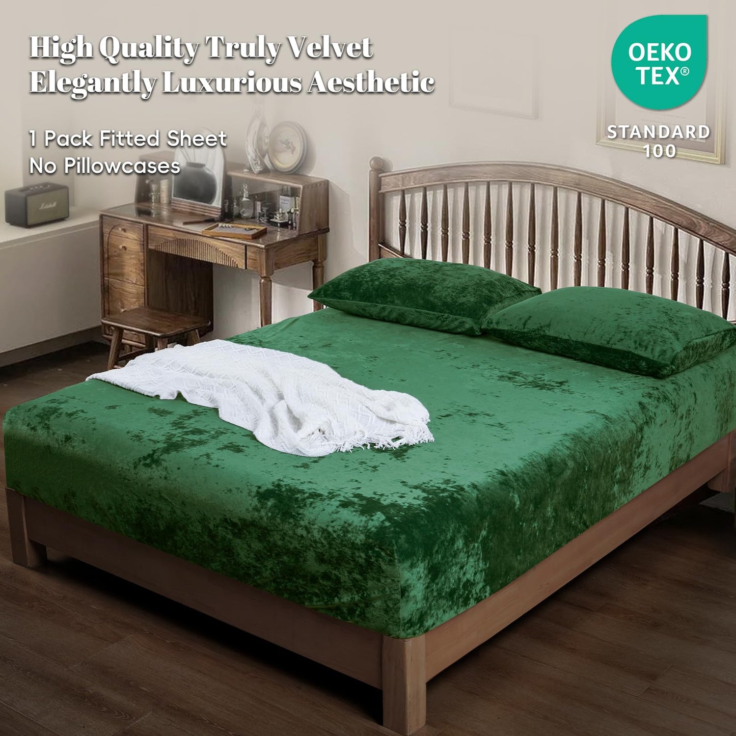 PHF Truly Velvet Fitted Sheet Only Full Size, Christmas Luxury Super Soft Cozy Fuzzy Fleece Bottom Sheet with Deep Pocket Up to 16", Suitable for Fall Winter Spring, No Pillowcases, Emerald Green