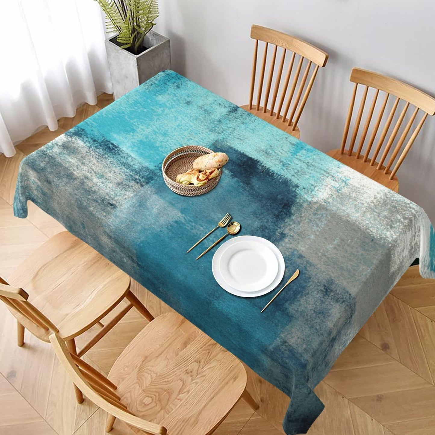mutakin Teal Grey Tablecloth Turquoise Rectangle Table Cloth Washable Table Cover for Decoration Kitchen Dining Room 60x90 Inch