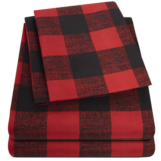 1500 Supreme Collection Buffalo Print Sheet Set, Queen Size - Luxury Bed Sheets Set with Deep Pocket Wrinkle Free Bedding, Queen, Burgundy/Black Buffalo Print