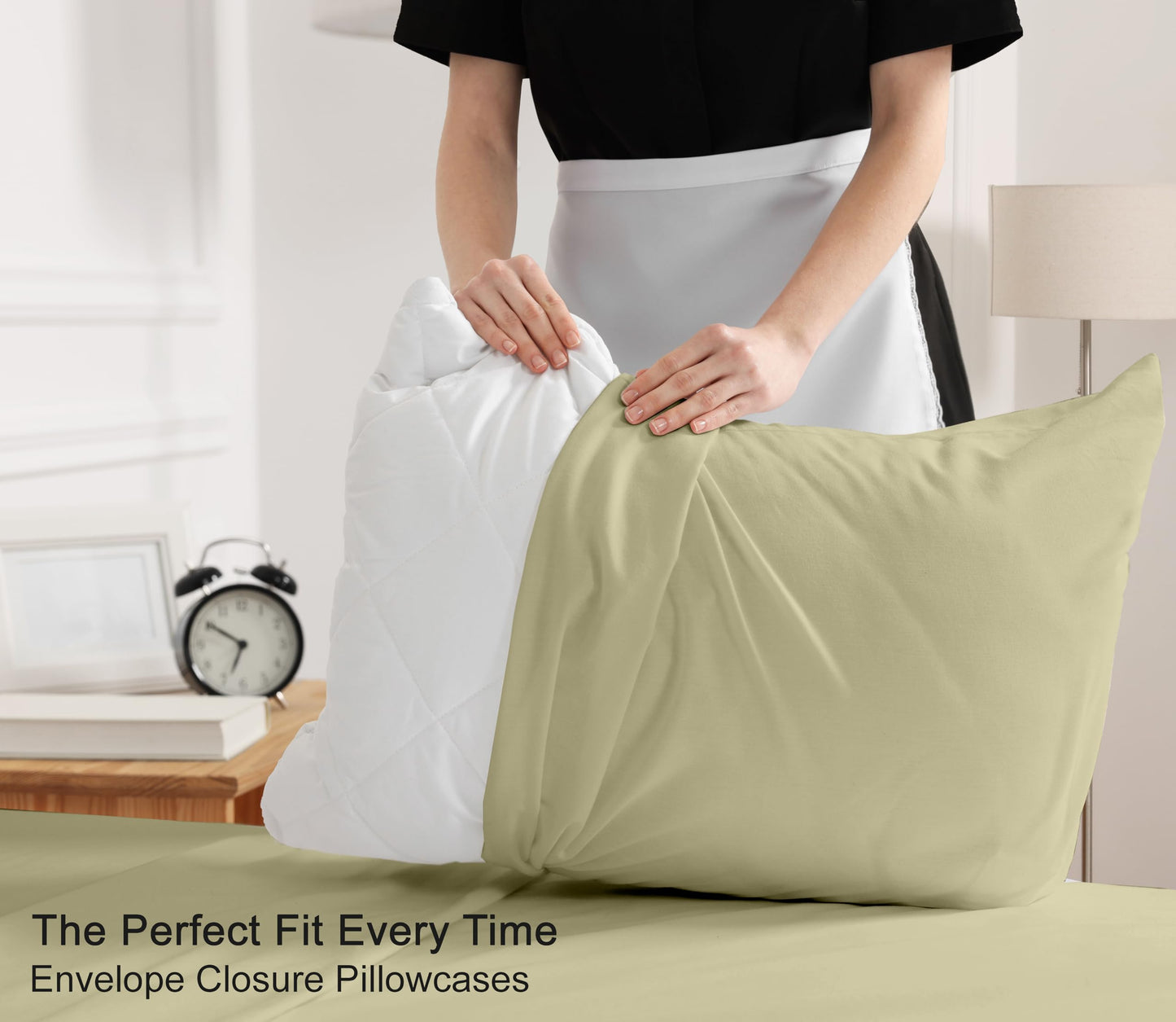 RUVANTI 100% Cotton Percale Sheets Queen Size – Crisp Cooling Bed Sheets for Hot Sleepers, Deep Pocket 16”, Soft Breathable & Durable Hotel-Style 4 Piece Set, Sage Green