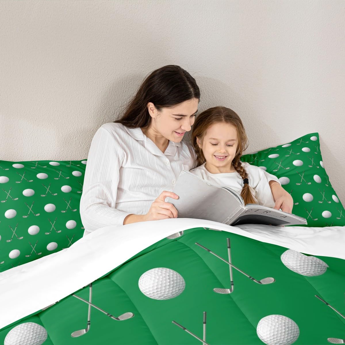 Homewish Golf Ball Comforter Set,Golf Sports Game Bedding Set for Kids Girls Women,Adults Green White Comforter,Ball Sports Quilted Duvet Set Bedroom Collection Twin Size 2Pcs