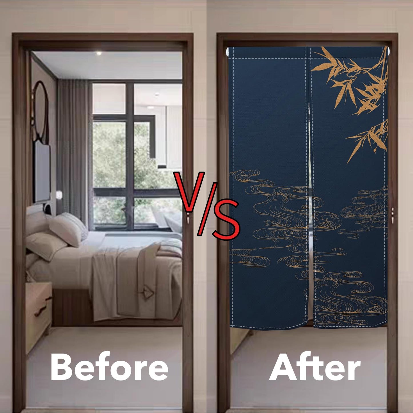 Leowefowa Japanese Noren Doorway Curtain Traditional Door Kitchen Curtains Chinese Bomboo Printing Window Treatment Long Doorway Trapestry Panle for Wall Hnaging Room Divider Home Decor, 33.5"x 70.9"