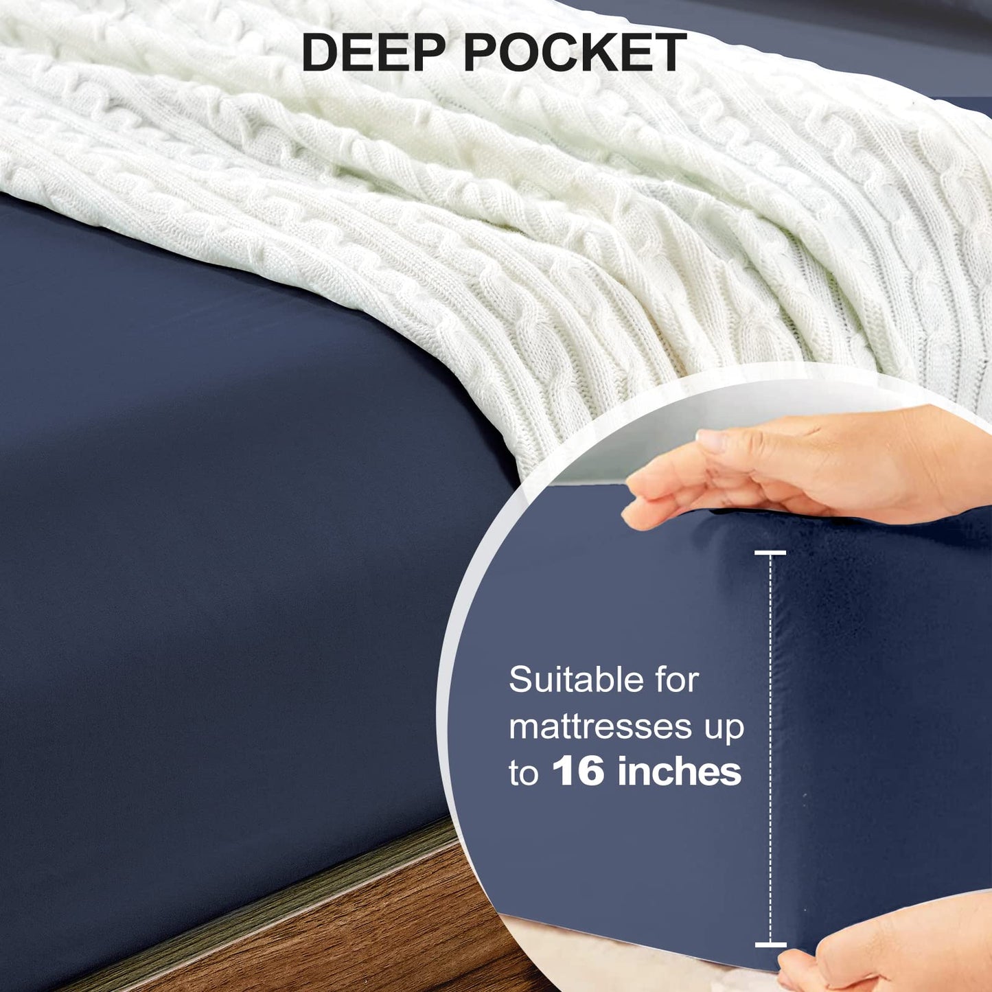 FreshCulture Queen Fitted Sheet - Hotel Quality, Ultra Soft & Breathable Brushed Microfiber, Deep Pocket, Cooling Fitted Sheets for Queen Size Bed (Navy Blue)