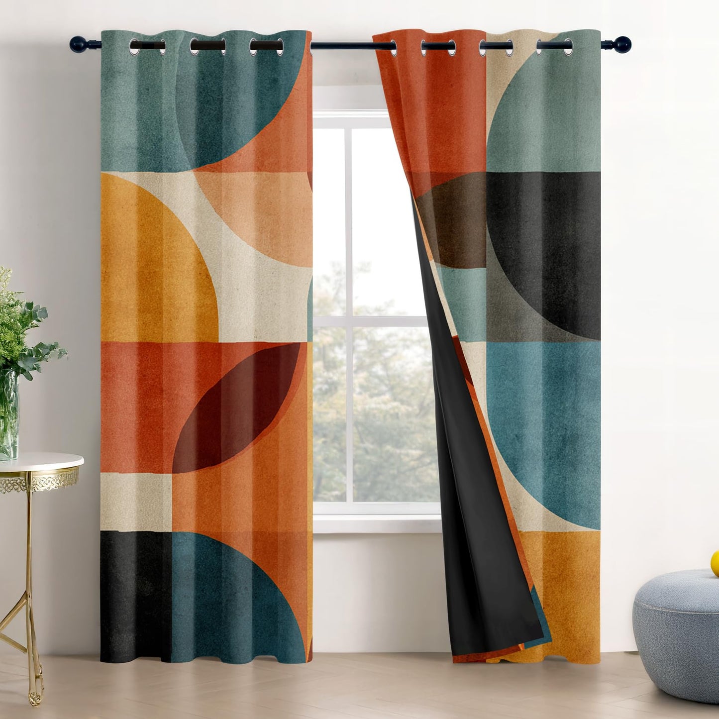 Mid Century Blackout Curtains for Bedroom Living Room, Colorful Modern Abstract Geometric Patterned Window Treatments, Room Darkening Thermal Insulated Grommet Drapes, 45 Inch Curtains 2 Panel Set