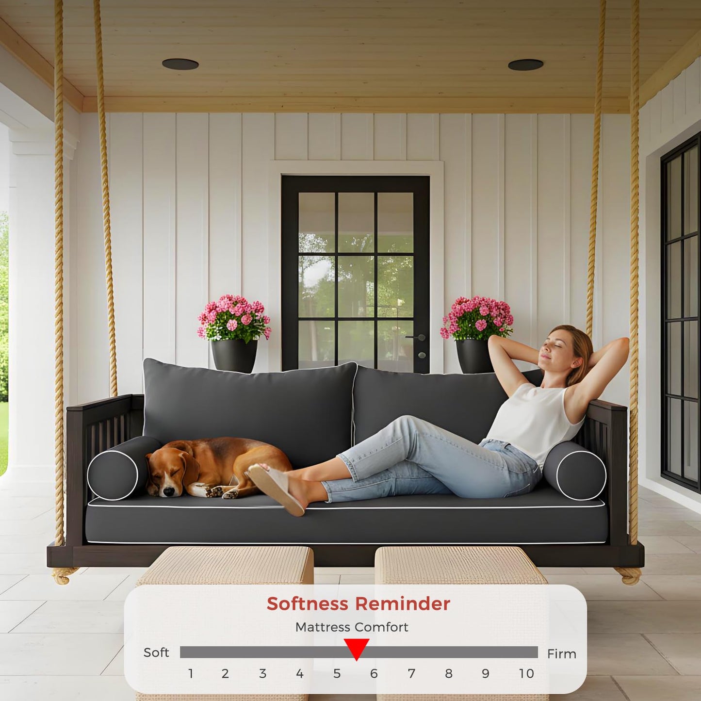 IYTFNSDLE Olefin Twin Outdoor Mattress Package Daybed Cushion Set，Twin Size Porch Swing Bed 6inch Mattress，Waterproof Cushion Package for Daybeds (Dark Gray, 75 * 39 * 6in)