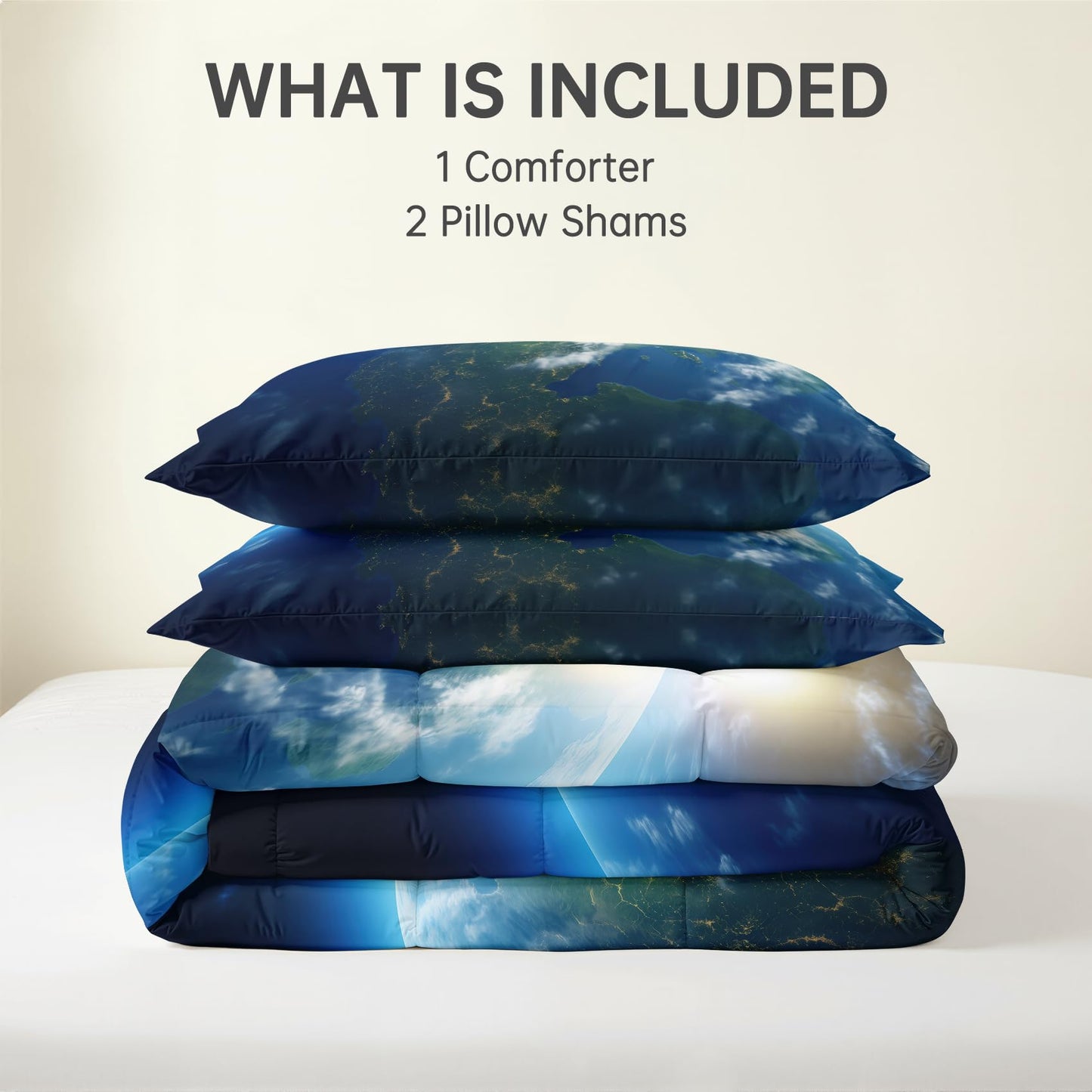 Earth Comforter Set Queen Size 3 Pcs - All Season Comforter & 2 Pillowcases, Space Planet Bedding Set, Soft Lightweight Down Alternative Duvet Insert, Boys Astronomy Bedroom Decor