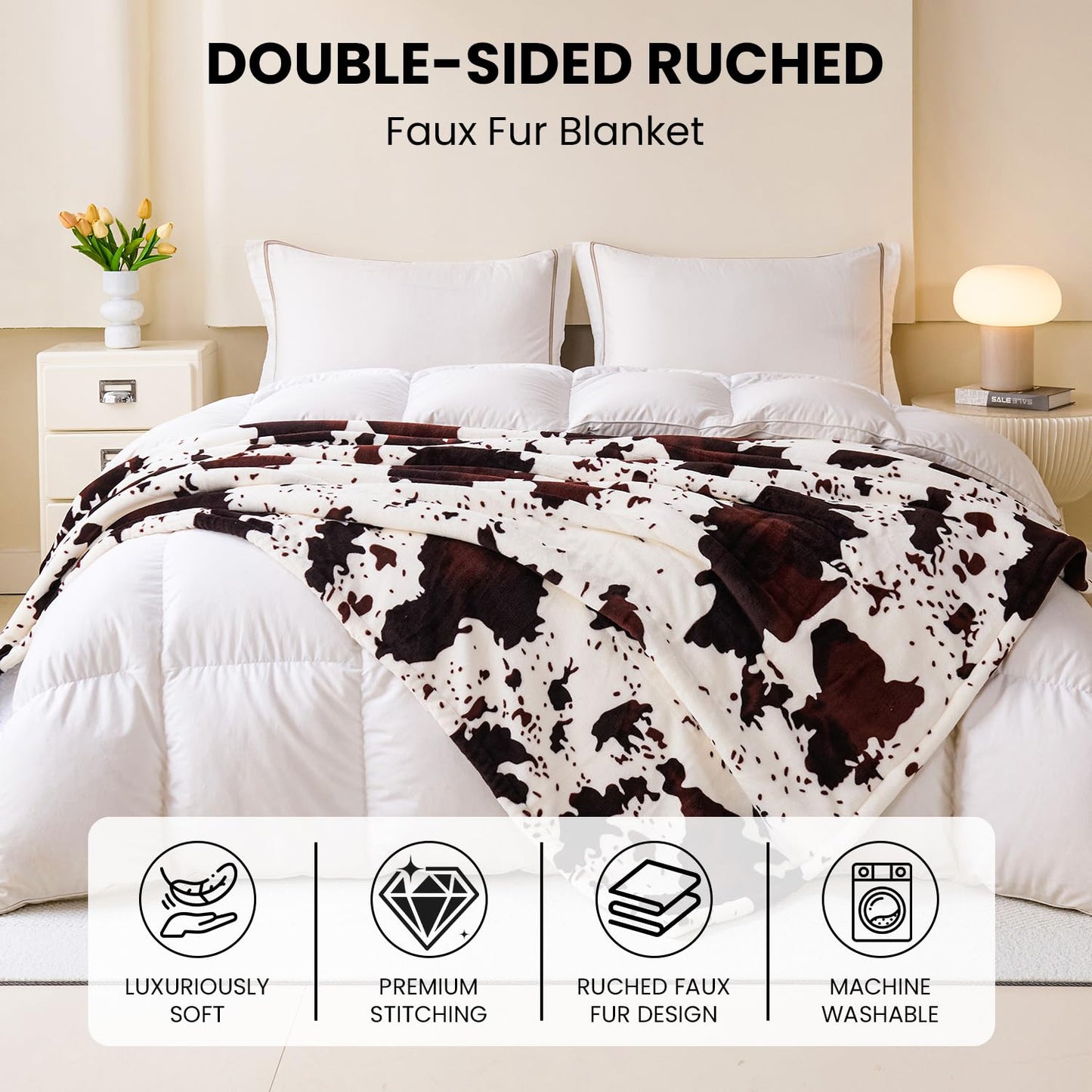 FLYSOWL Cow Print Blanket Throw All-Season Throw Warm Blanket Comforter Ultra Soft Blanket Cute Farmhouse Decor for Bed/Couch/Travel/Office Gift for Women & Girls 50x60 Inches