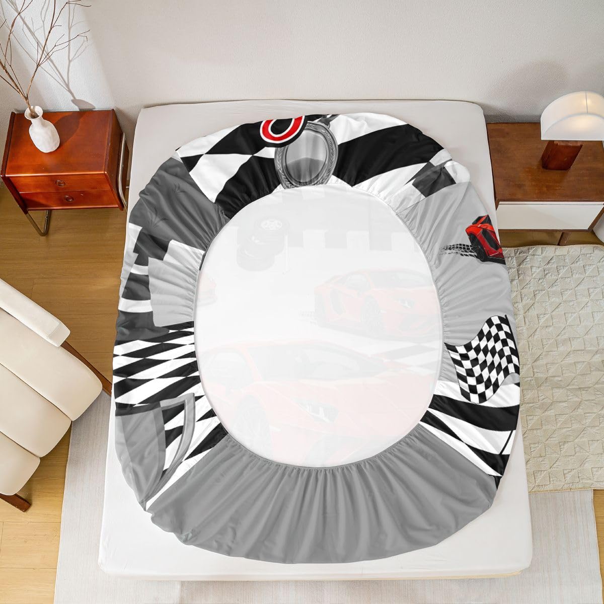 Feelyou Boys Sports Car Fitted Sheet with 1 Pillowcase Twin Size Red Speed Race Car Bed Sheets Set 16" Deep Pocket Boys Girls Racing Extreme Sports Bedding Teens Bedroom Decor Breathable Lightweight