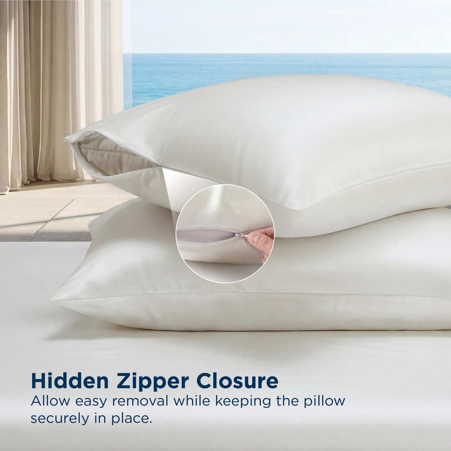 Bedsure Cooling Pillowcase for Hot Sleepers, Silk Like Pillow Case Queen Size Set of 2, Reduce Wrinkles & Frizz-Free Hair, Infused with HA & Ceramides for Skin, Hidden Zipper, Queen, White