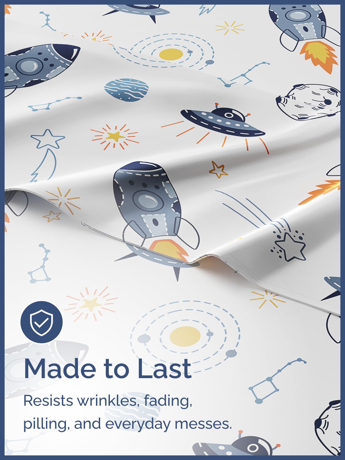 Kids Full Size Bed Sheet Set - 4 Piece Kids Loft Bed Sheets - Space Galaxy Theme bedding - Soft, Cute - Breathable and Machine Washable - Spaceship Rocket Bed Set for Boys, Girls, Teens and Toddlers